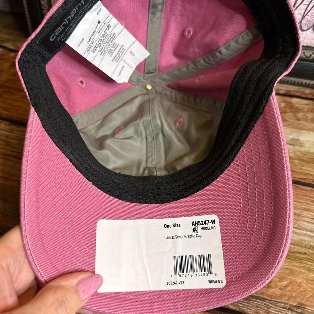 New Carhartt Pink Canvas Script Graphic Cap One Size with Force Tech Sweatband
